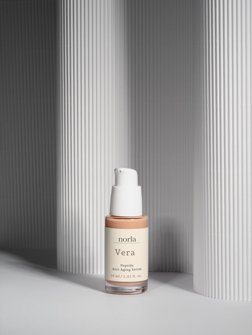 Norla Vera peptide serum carton showing the ingredient list and product details