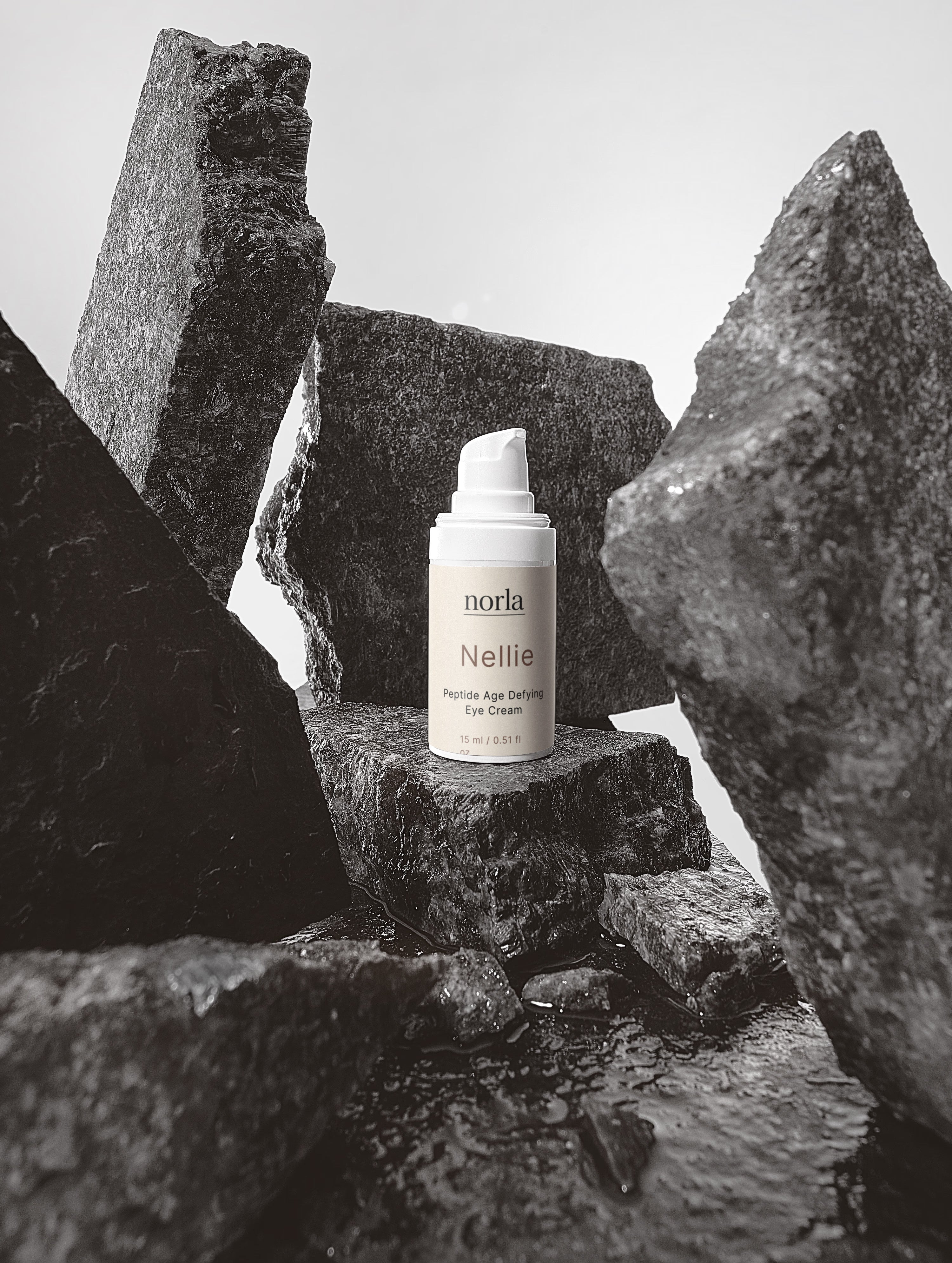 Close-up of the Norla Nellie eye cream label showing the 15 ml volume