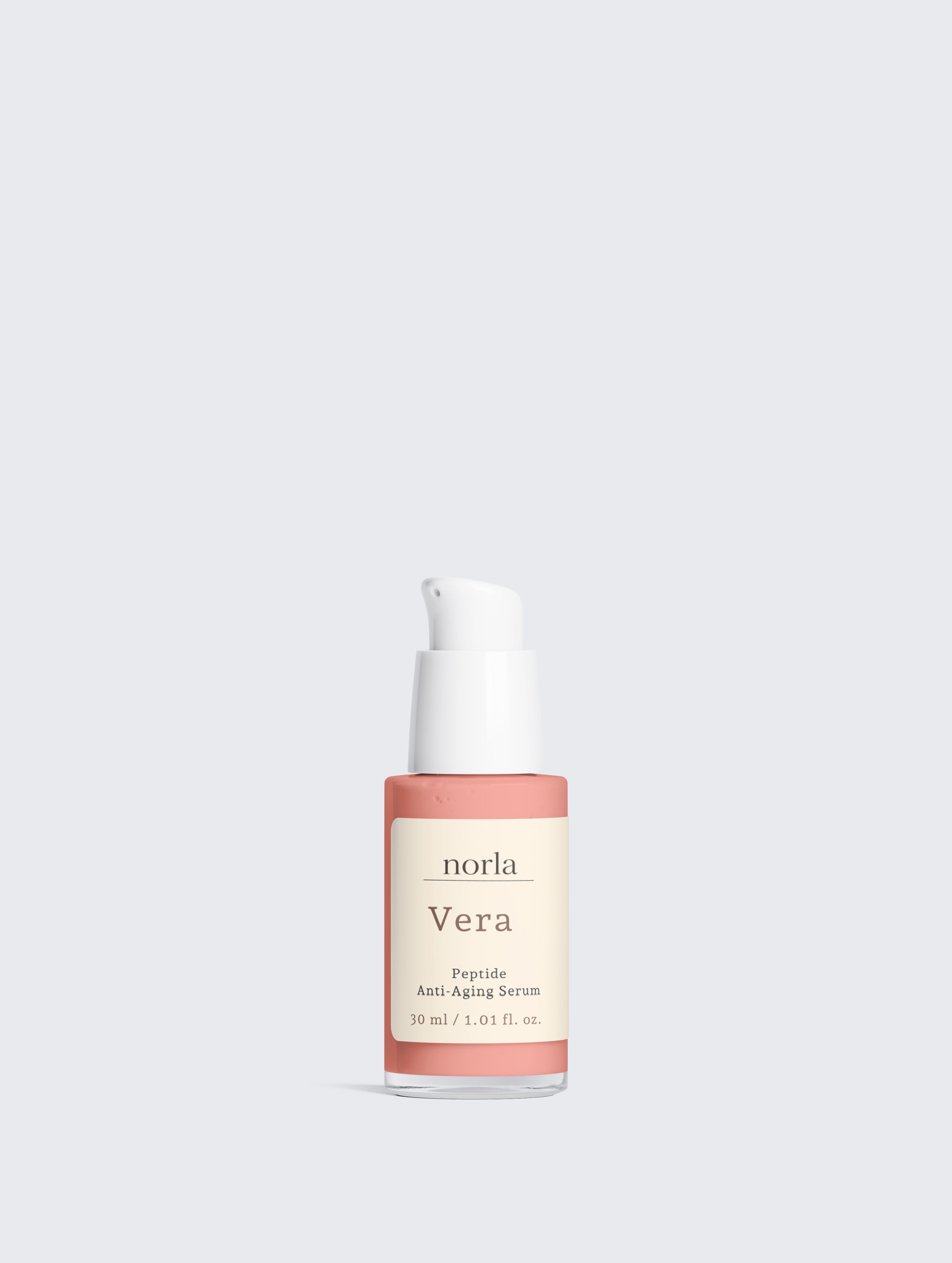 Close-up of the Norla Vera serum label showing 2% Hexapeptide-11 and the 30 ml volume