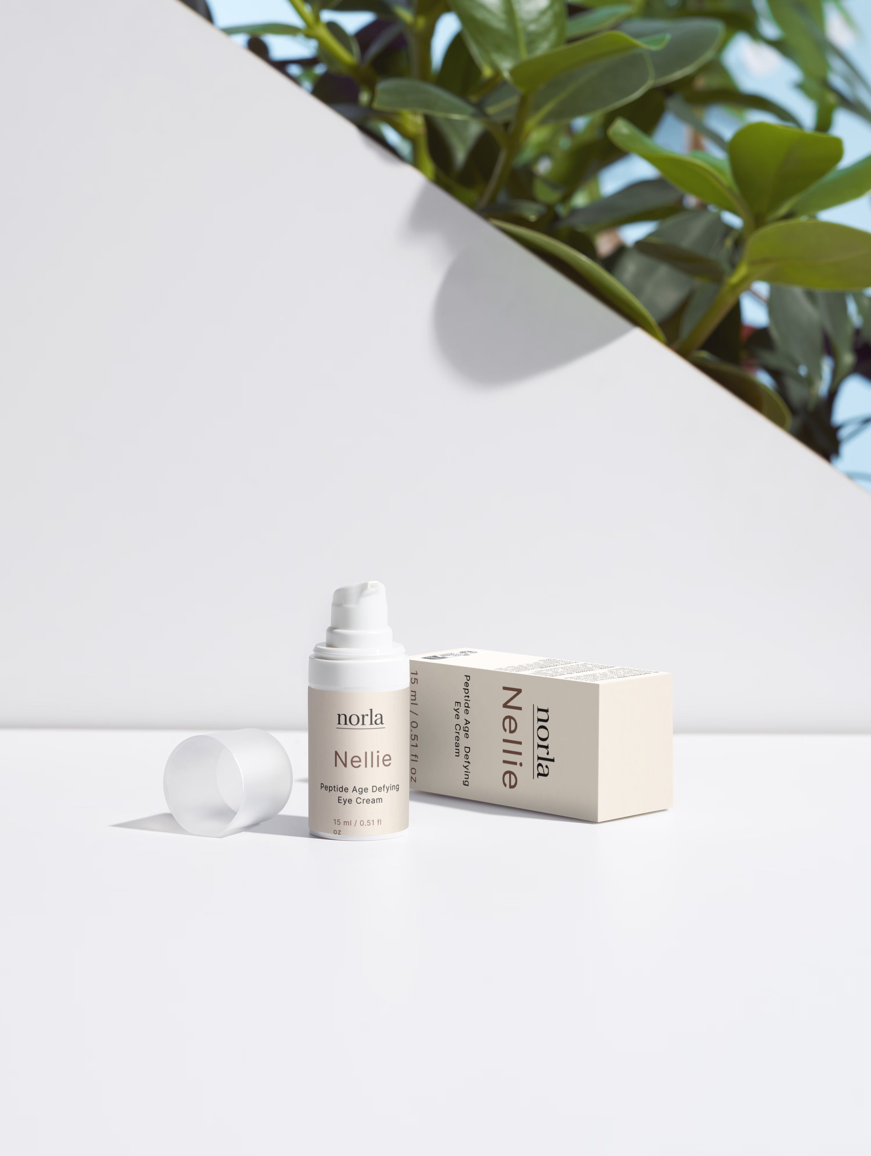 Norla Nellie peptide eye cream bottle shown from the side